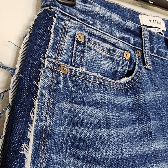 NEW Pistola Charlie High Rise Straight Leg Raw Edge Side Panel Jeans Mobwife - Picture 8 of 12